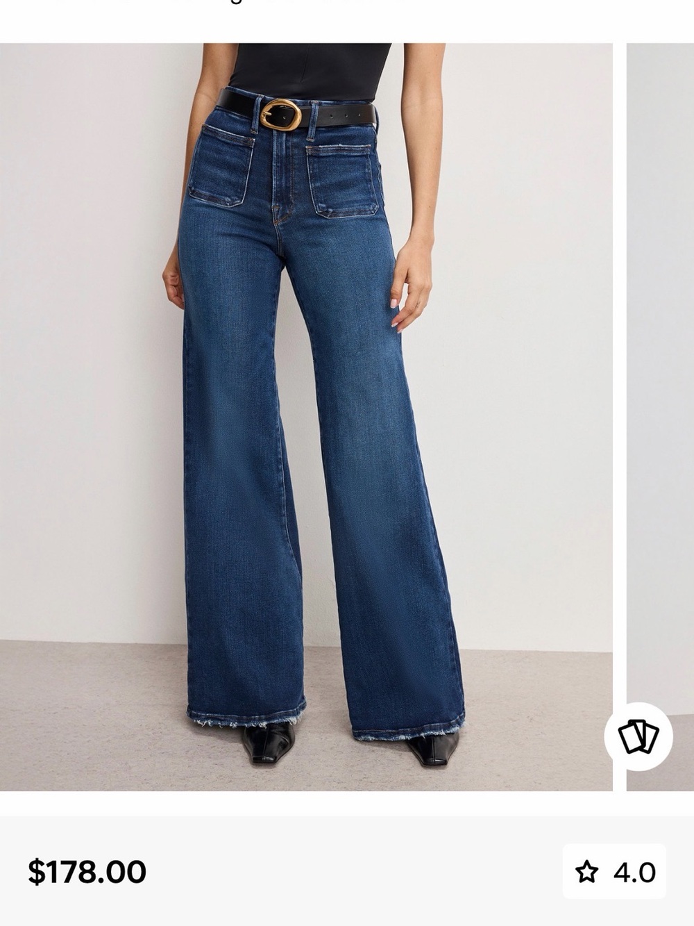 Good American Dark Blue High-Rise Wide Leg Jeans